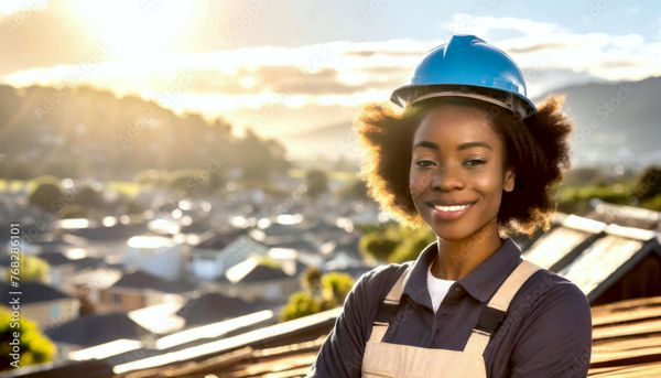 Junge Dachdeckerin in der Ausbildung