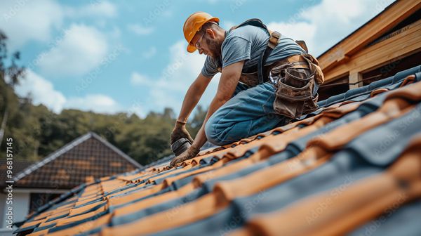 Dachdecker arbeitet auf einem Dach